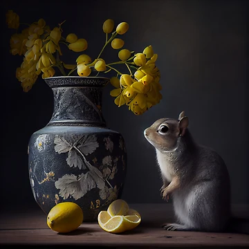 Vorschaubild zum Design Lemons a Vase and a Squirrel Digital Painting von CodeAndColors