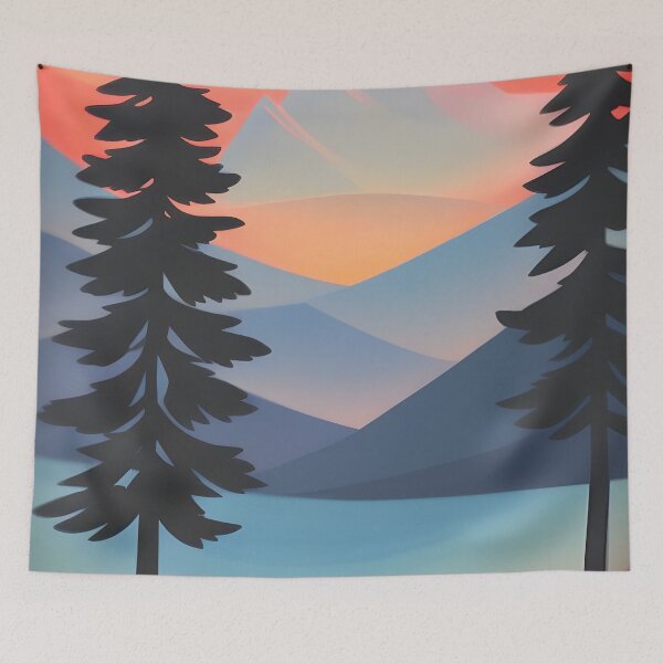 Item preview, Minimalistic Foggy Mountain Tree Print designed and sold by supeart.