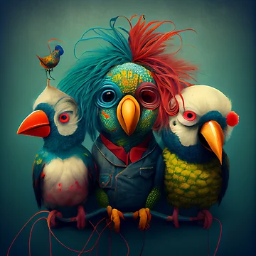 Imagen de la obra The Odd Trio Tangle Chirp and Clown Digital Painting de CodeAndColors