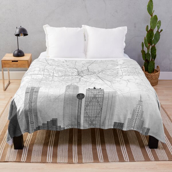 Item preview, Dallas Map Skyline BW Line by LandSartprints designed and sold by LandSartprints.