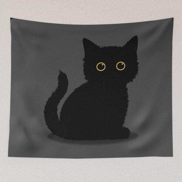 Item preview, Cute fluffy black cat with huge yellow eyes bringing luck designed and sold by CiniArt.