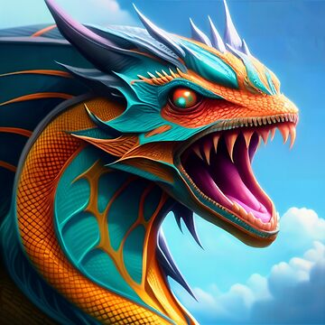 Artwork thumbnail, Gold and Cyan Dragon Serpent by dragynrain