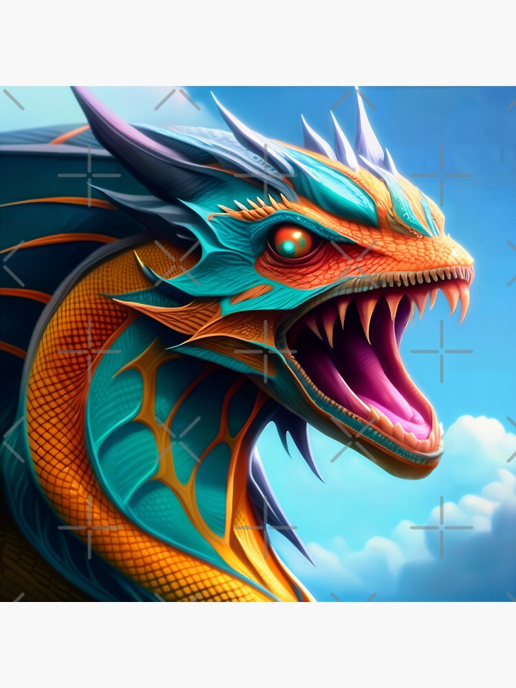 Thumbnail 3 of 3, Sticker, Gold and Cyan Dragon Serpent designed and sold by dragynrain.