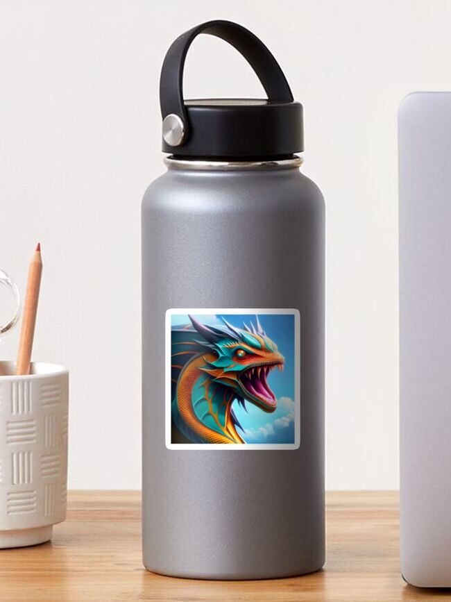 Thumbnail 1 of 3, Sticker, Gold and Cyan Dragon Serpent designed and sold by dragynrain.