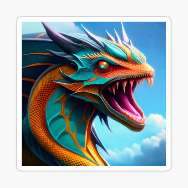 Gold and Cyan Dragon Serpent Sticker