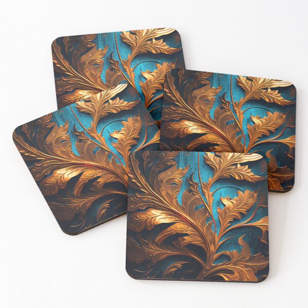 Item preview, Copper leaf motif on a blue wall designed and sold by Cydermann.