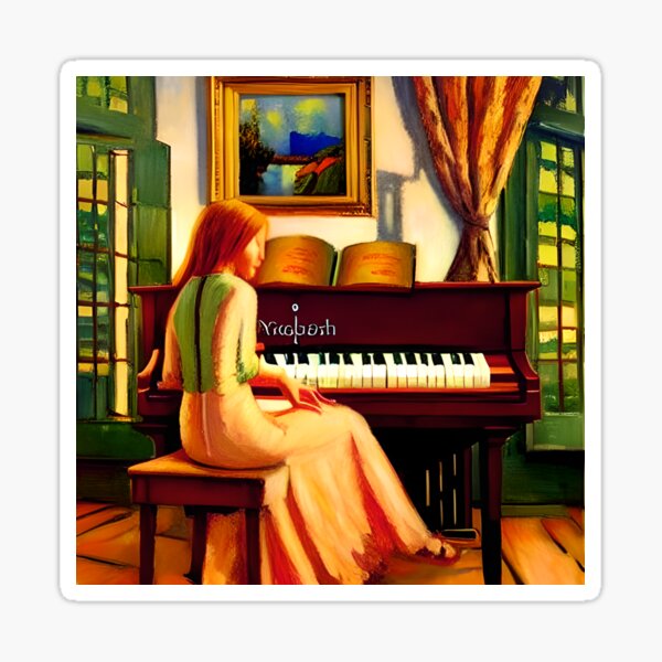 A Young Lady Sitting Down At The Piano Sticker