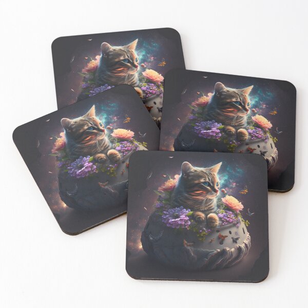 Item preview, Cosmic Cat: Sitting on a Bed of Flowers in Space designed and sold by fearless301.