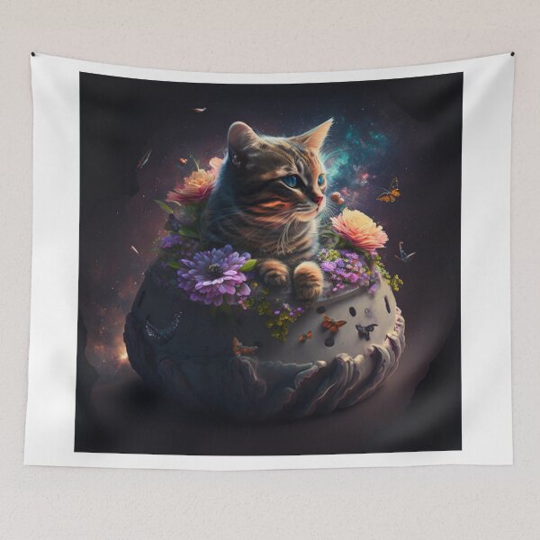 Item preview, Cosmic Cat: Sitting on a Bed of Flowers in Space designed and sold by fearless301.