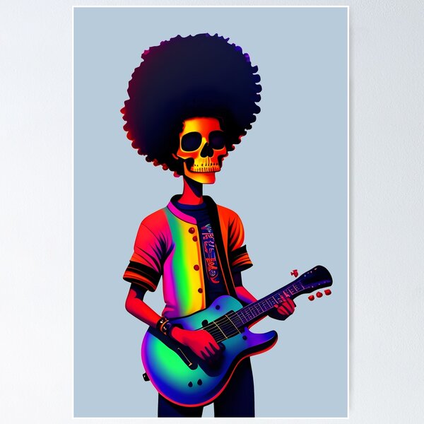 Item preview, Skeleton Trippy Rock Guitar Player - Cool Funny Cartoon Style Music Skull Face  designed and sold by XandDot.