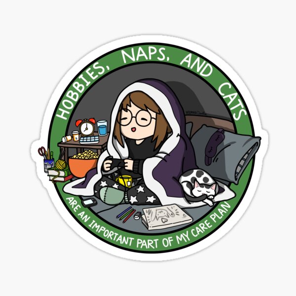 Hobbies, Naps, and Cats (Green) Sticker