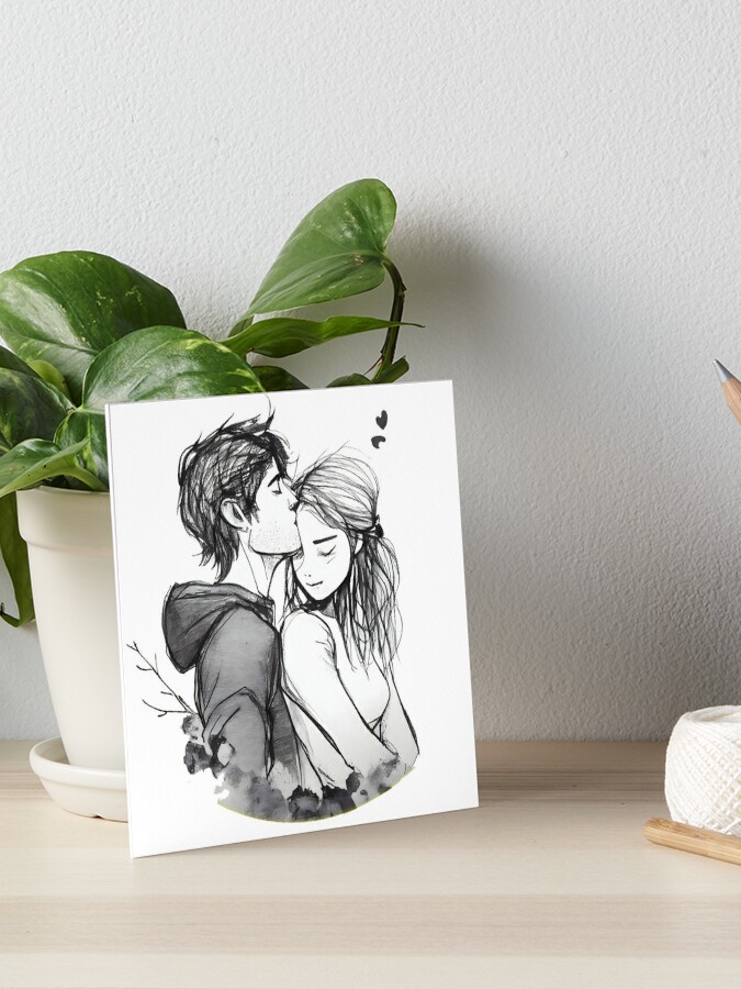 Romantic couple lovingly hug ink one - you are my sunshine together Art  Board Print by MLArtifex