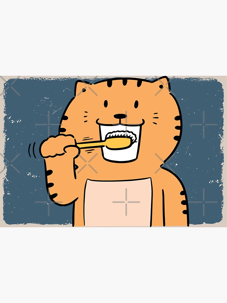"Cat brushing teeth cute funny retro cat" Sticker for Sale by