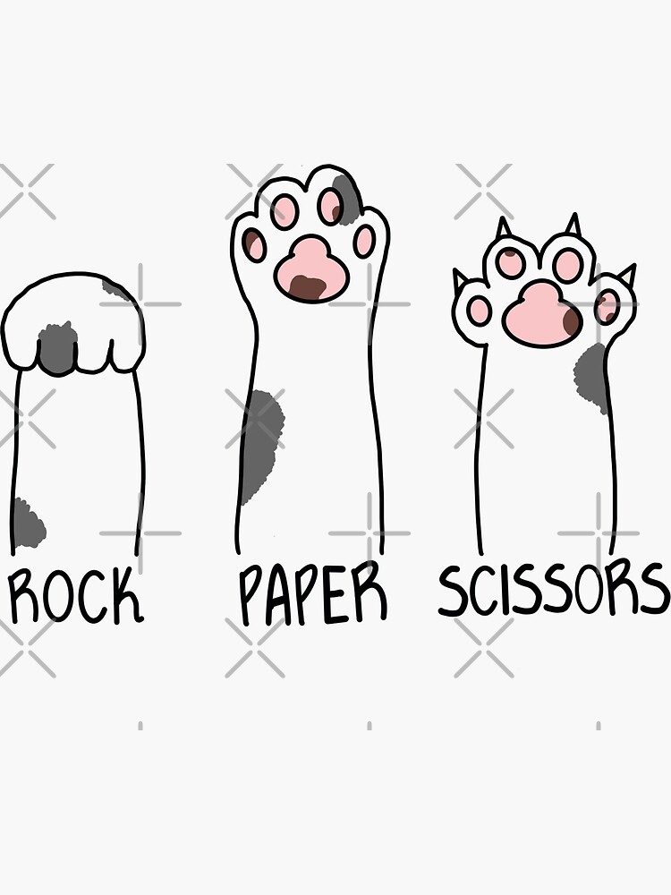 "Kitty Cat Rock Paper Scissors Grey and White" Sticker for Sale by