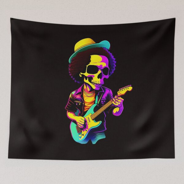 Item preview, Vintage Skeleton Rock Guitar Player - Cool Funny Cartoon Style Music Skull Face  designed and sold by XandDot.