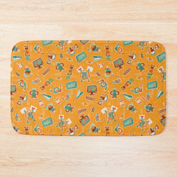 Item preview, Cute and Colorful Office Robots in green, orange, yellow and reddish colors on a technical yellow background designed and sold by Melissa Plugge-Dekker.