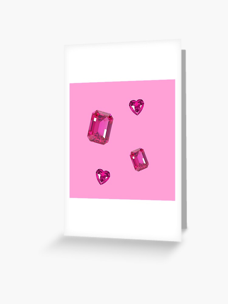 pink bedazzled gems heart shaped realistic sticker set Greeting Card for  Sale by Creative Brat Design Studio