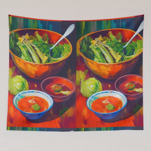 Item preview, Bowl of Green Salad with Sauces, Colourful Food Composition designed and sold by FewBits.