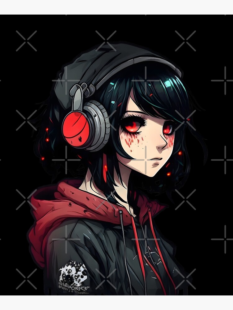 Anime Girl in Hoodie - Red / Black Aesthetic Art Print for Sale by Nymmzi