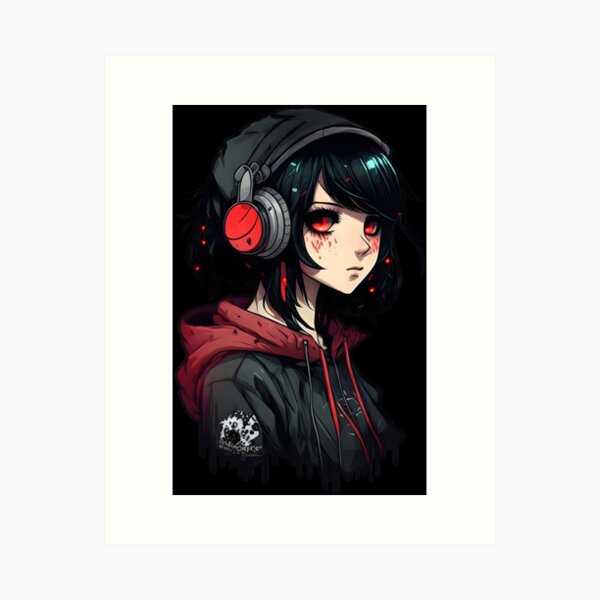 Anime Girl in Hoodie - Red / Black Aesthetic Art Print for Sale by Nymmzi