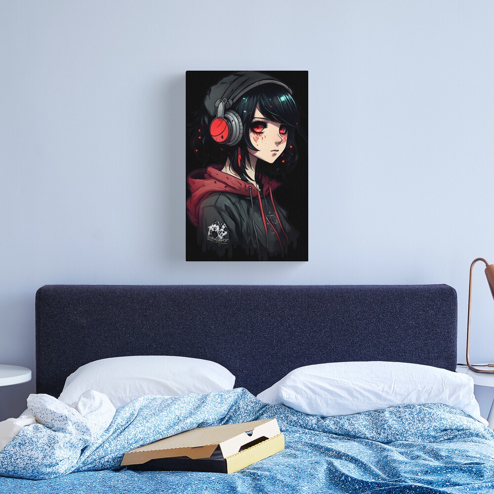 Anime Girl in Hoodie - Red / Black Aesthetic Art Print for Sale by Nymmzi