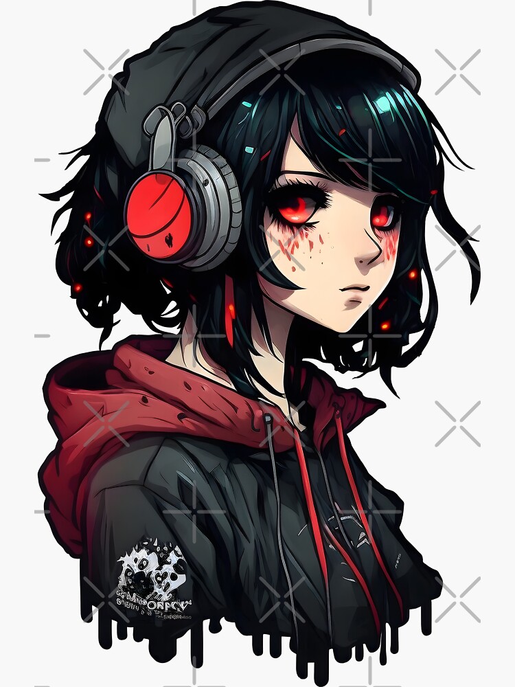 Anime Girl in Hoodie - Red / Black Aesthetic Art Print for Sale by Nymmzi