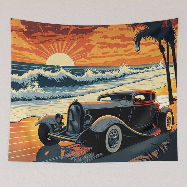 Item preview, Vintage Beach Ride #11 A Pop Art Style Illustration of a Classic Hot Rod designed and sold by RodZnRoll.
