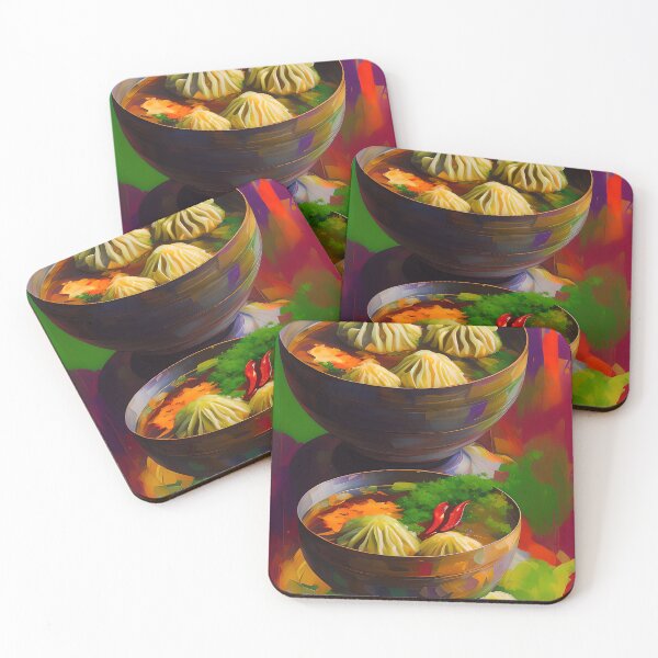 Item preview, Spicy Soup with Dumplings, Colourful Food Composition designed and sold by FewBits.