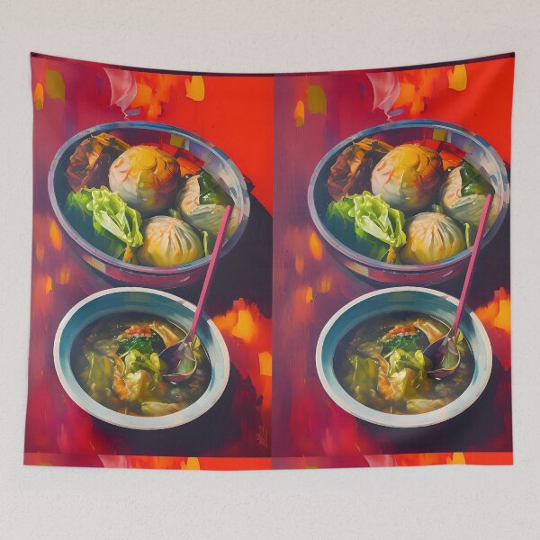 Item preview, Soup with Steamed Buns, Colourful Food Composition designed and sold by FewBits.