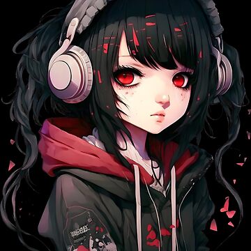 Kawaii Anime Girl In Black Hoodie | Canvas Print