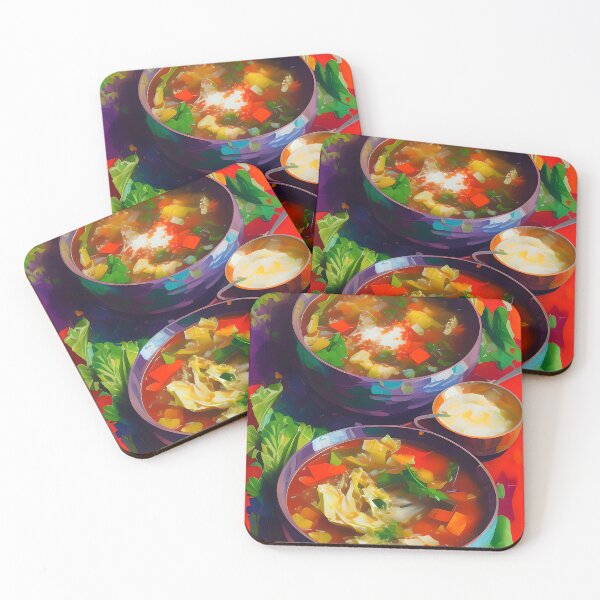 Item preview, Kimchi Stew in Bowls, Colourful Food Composition designed and sold by FewBits.