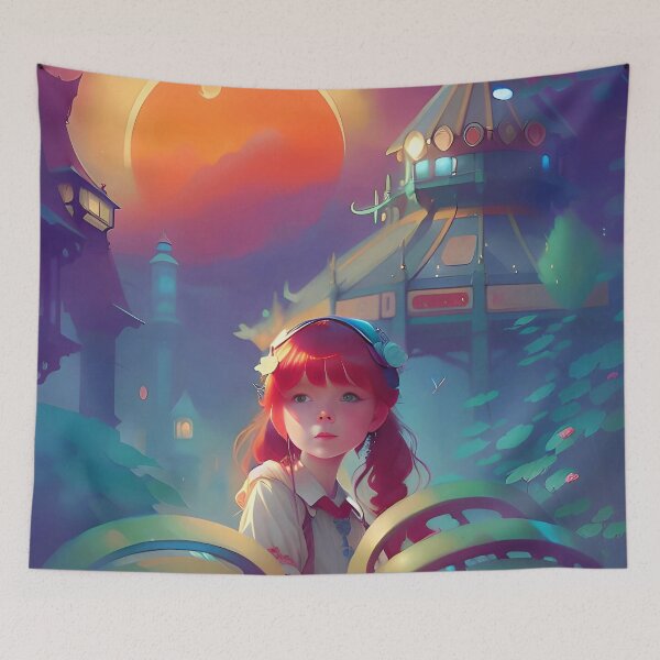 Item preview, Little ginger girl in a magical garden designed and sold by Kawaii Girl.