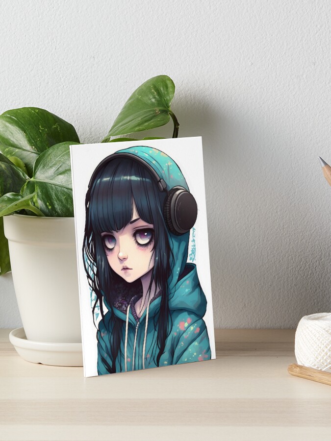 Anime Girl in Hoodie & Headphones Music Art Board Print for Sale by  Nymmzi