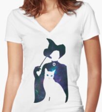 Minerva and Tabby Cat Fitted V-Neck T-Shirt