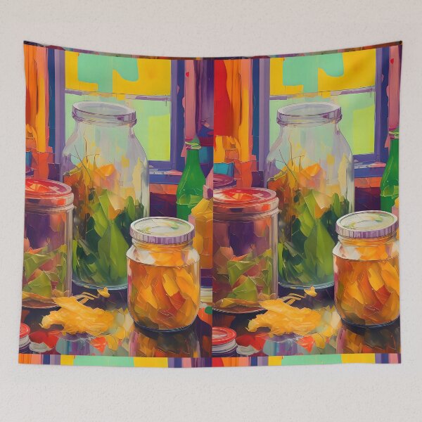 Item preview, Jars of Kimchi on in a Room, Colourful Food Composition designed and sold by FewBits.