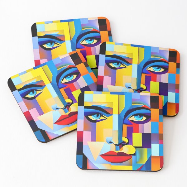 Item preview, Abstract Woman Face Art Print Portrait in the cubist style designed and sold by colortrends.