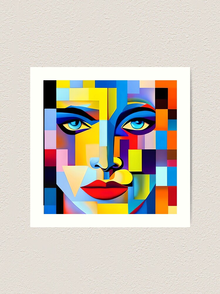"Abstract Woman Face Art Print Portrait in the cubist style" Art Print