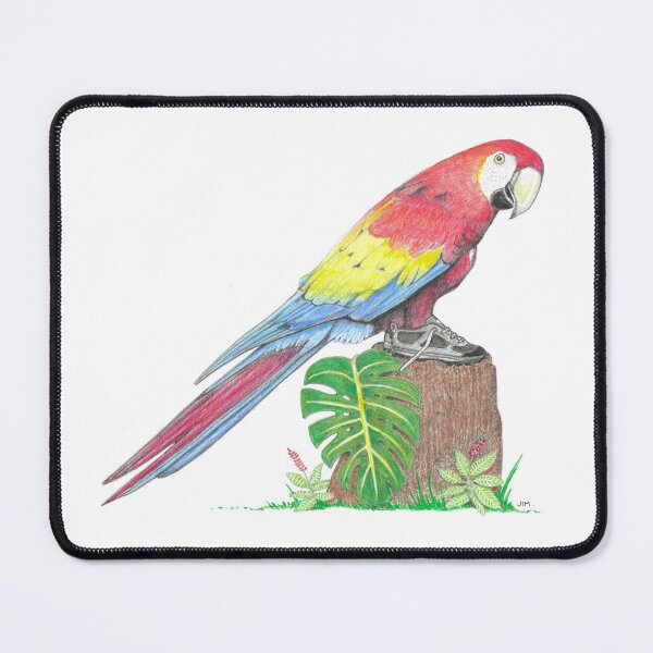 Item preview, Scarlet Macaw in Hiking Shoes designed and sold by JimsBirds.
