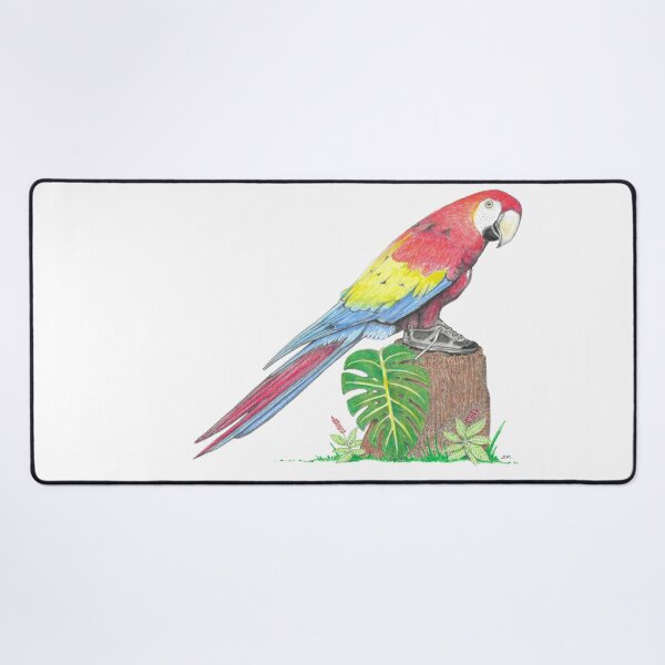 Item preview, Scarlet Macaw in Hiking Shoes designed and sold by JimsBirds.