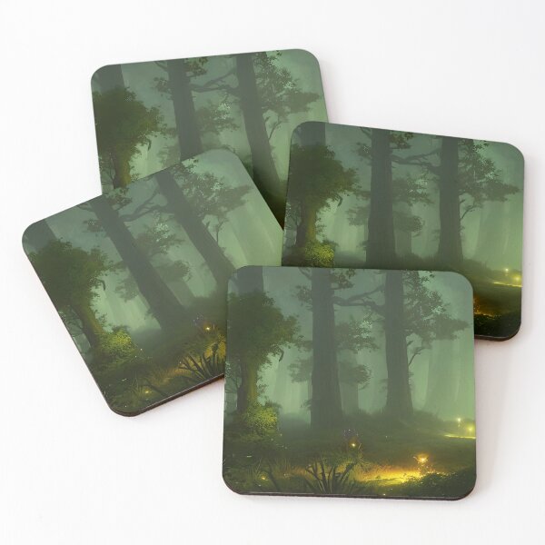 Item preview, Gloomy fantasy forest scene at night with glowing lights 1 designed and sold by A.I. Does  Art.