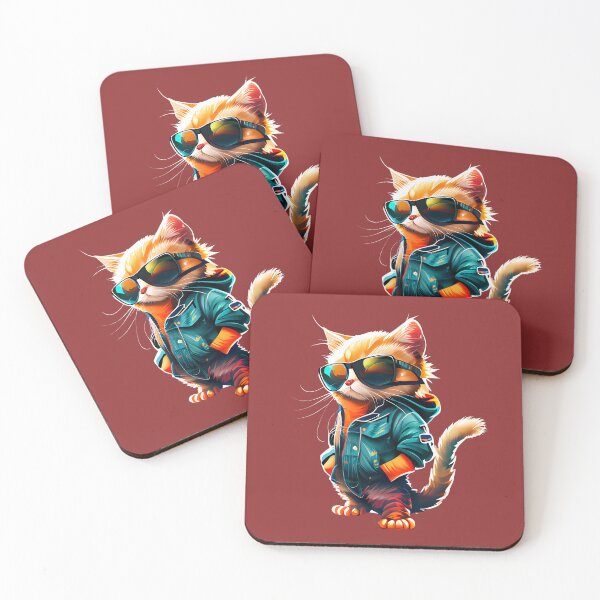 Item preview, Fashionable Feline - Cat in a Denim Jacket wearing Sunglasses designed and sold by Voyshop.