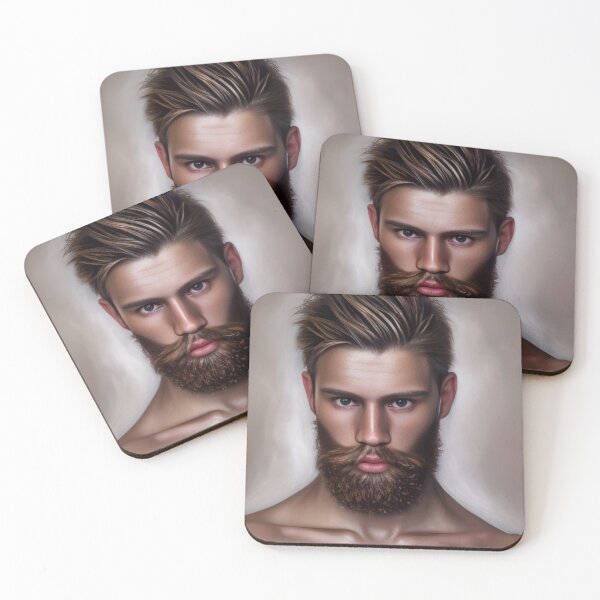 Item preview, Bearded Young Man with Alluring Eyes  designed and sold by LthrDaddyBear.