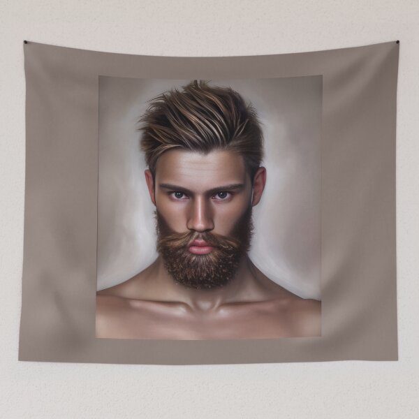 Item preview, Bearded Young Man with Alluring Eyes  designed and sold by LthrDaddyBear.