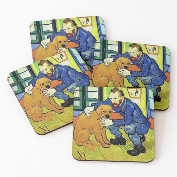 Item preview, Vincent van Gogh holding petting a cuddling a golden retriever dog designed and sold by Parparaway.