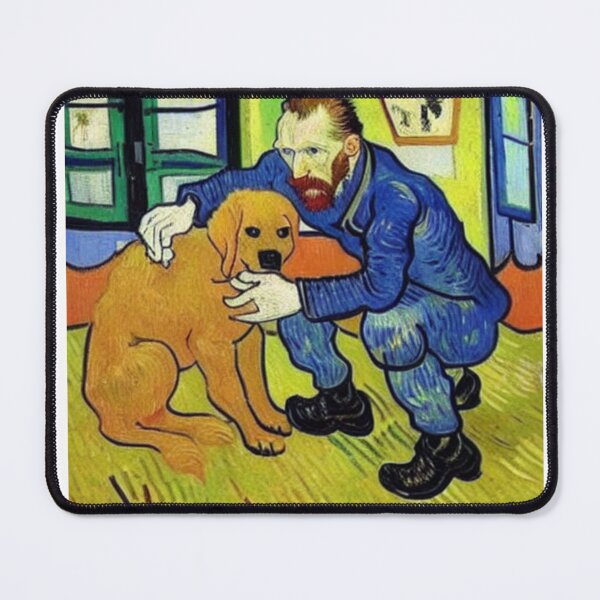 Item preview, Vincent van Gogh holding petting a cuddling a golden retriever dog designed and sold by Parparaway.