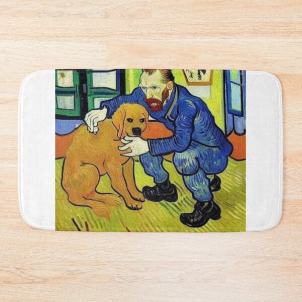 Item preview, Vincent van Gogh holding petting a cuddling a golden retriever dog designed and sold by Parparaway.