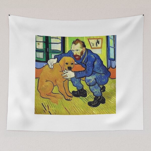 Item preview, Vincent van Gogh holding petting a cuddling a golden retriever dog designed and sold by Parparaway.
