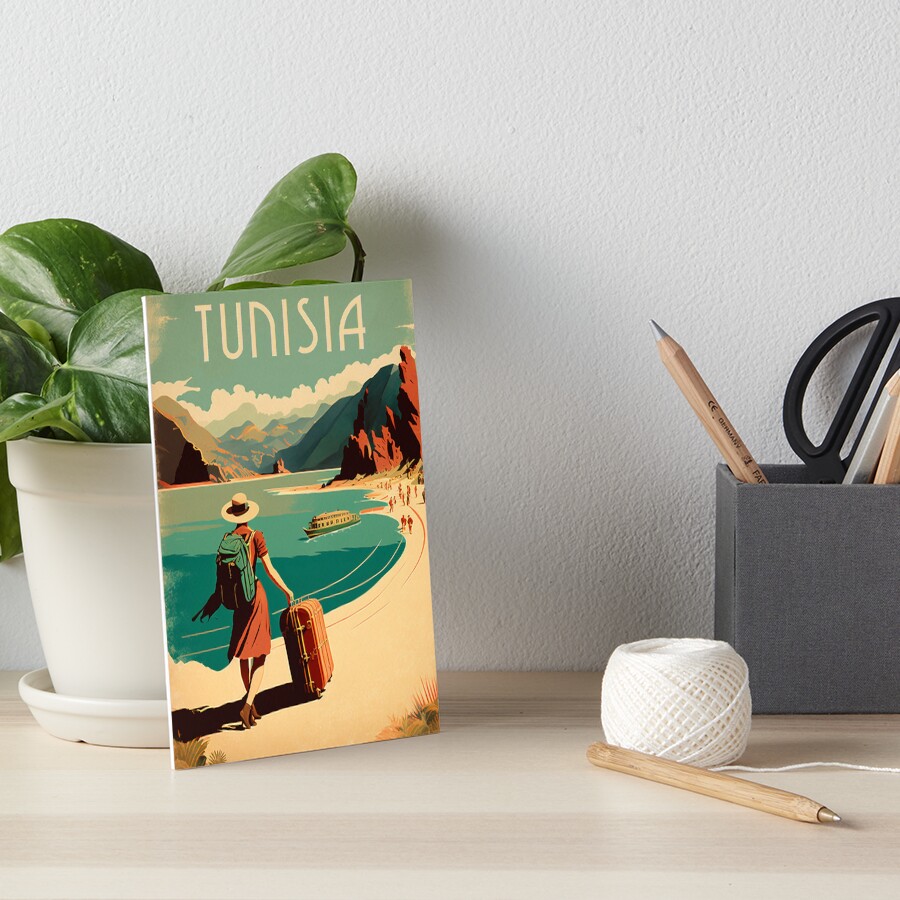 Tunisia Coastline Vintage Travel Art Poster