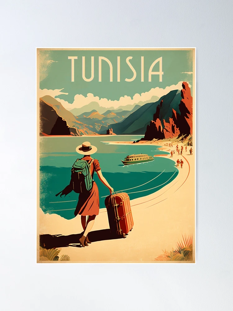 Tunisia Coastline Vintage Travel Art Poster | Poster