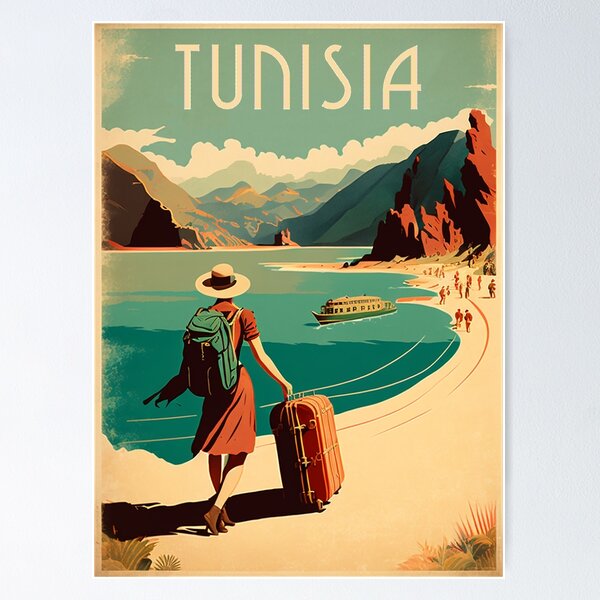 Item preview, Tunisia Coastline Vintage Travel Art Poster designed and sold by OldTravelArt.